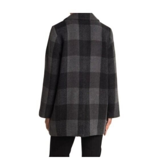 New $598 Eileen Fisher Plaid Notch Collar Coat Size Large - Picture 3 of 5